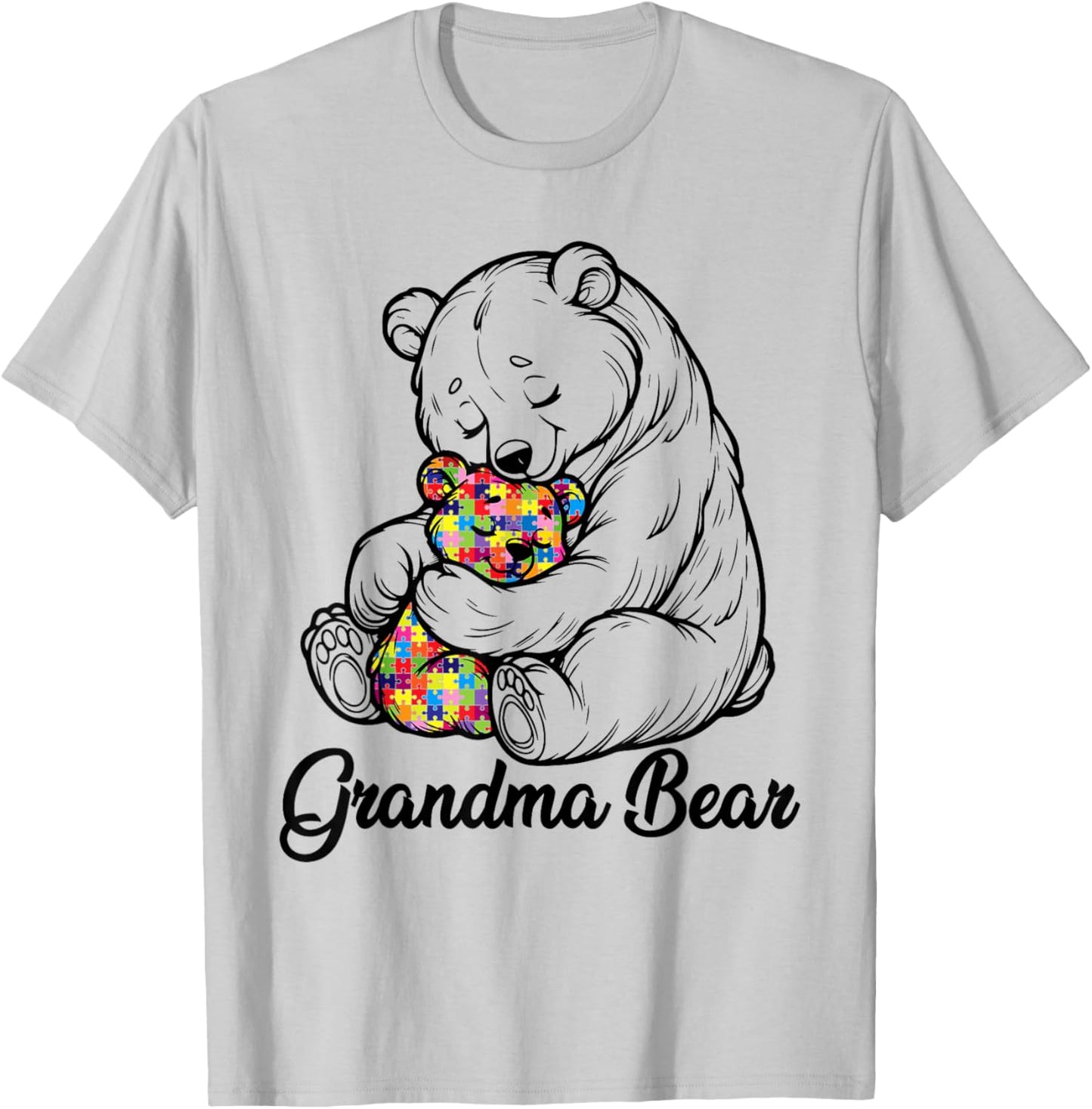Grandma Bear Puzzle Heart Autism Awareness T-Shirt - T-Shirt | Ash
