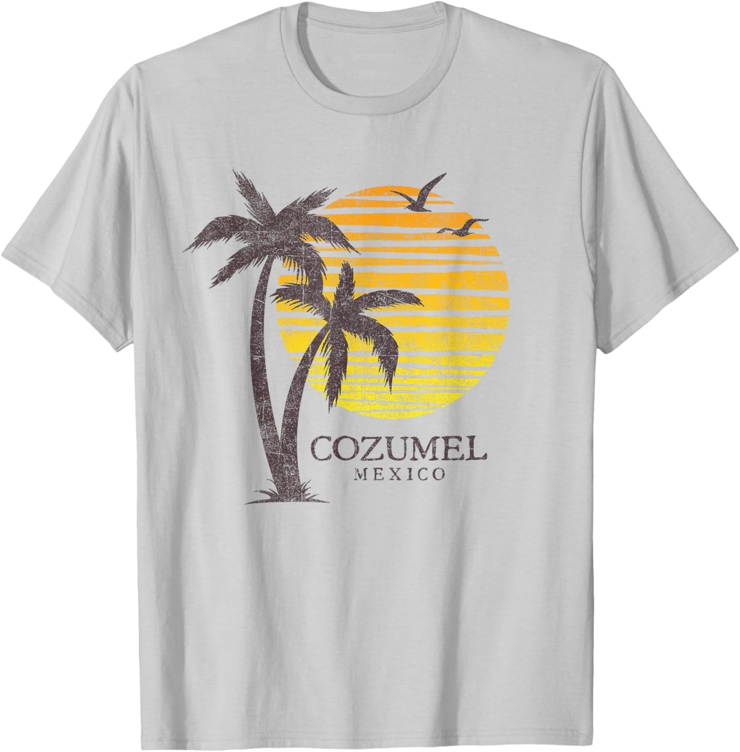 Cozumel Mexico Souvenir Beach Sunset Vintage T-Shirt - T-Shirt | Ash