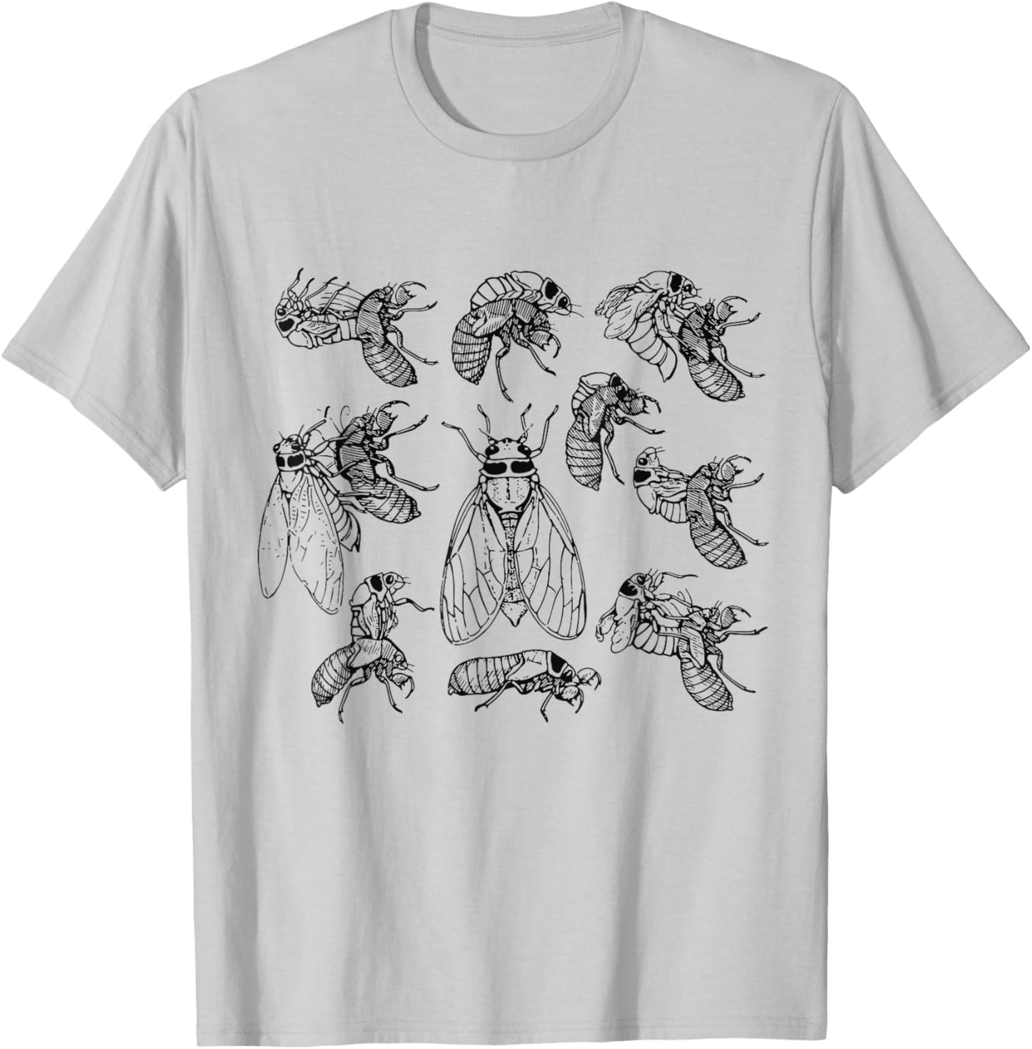 Cicadas Life Cycle Vintage Science Cicada Bug Illustration T-Shirt - T-Shirt | Ash