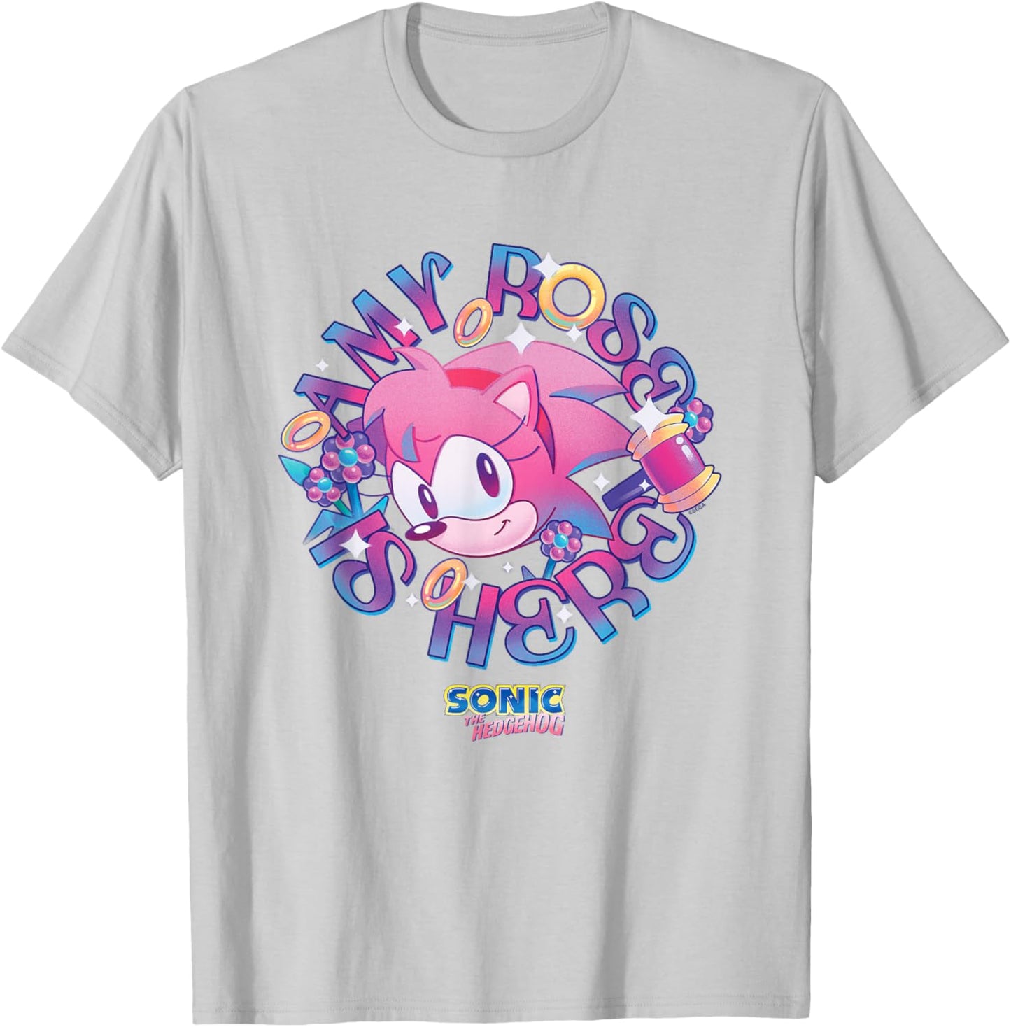 Sonic The Hedgehog Amy Rose Is Here Vintage Face Portrait T-Shirt - T-Shirt | Ash