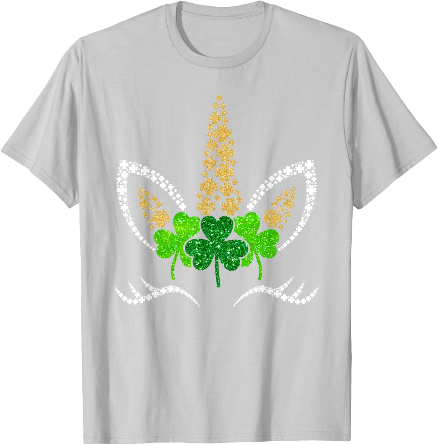 St Patricks Day Unicorn Face Shamrock Pattys Toddler Girls T-Shirt - T-Shirt | Ash