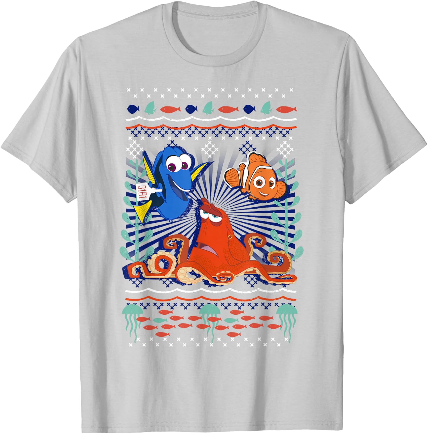 Disney Pixar Finding Dory Hank Nemo Dory Ugly Sweater Style T-Shirt - T-Shirt | Ash