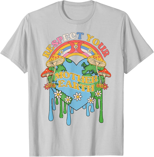 Respect Your Mother Earth Groovy Hippie Earth Day Gift Ideas T-Shirt - T-Shirt | Ash
