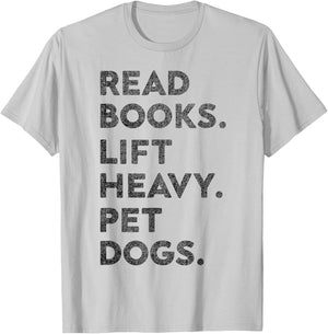 Funny Retro Gym Book Lover Read Books Lift Heavy Pet Dogs T-Shirt - T-Shirt | Ash