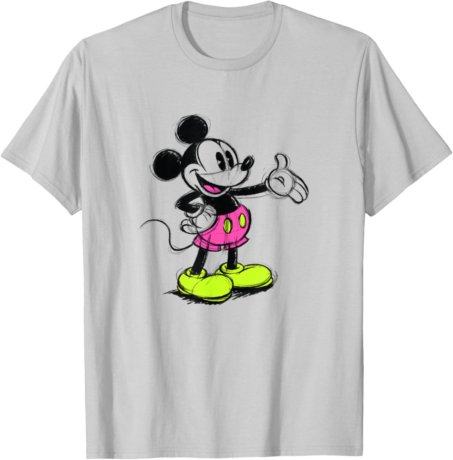 Disney Mickey and Friends Sketchy Neon Mickey Mouse Portrait T-Shirt - T-Shirt | Ash