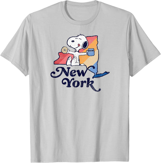 Peanuts - Snoopy New York Coffee and Bagel T-Shirt - T-Shirt | Ash