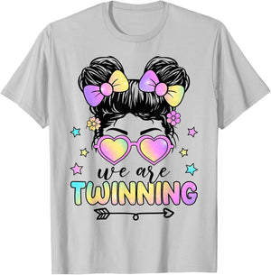 We're Twinning with My Bestie Messy Bun Twin Day Spirit Week T-Shirt - T-Shirt | Ash