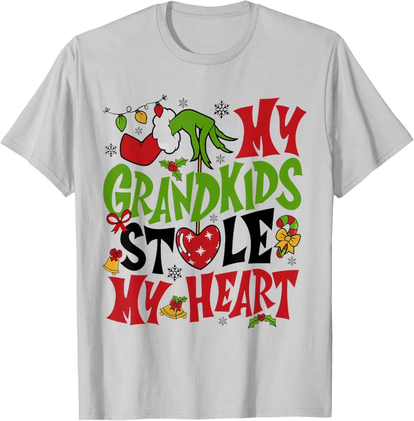 My Grandkids Stole My Heart Funny Christmas Vintage Xmas T-Shirt - T-Shirt | Ash