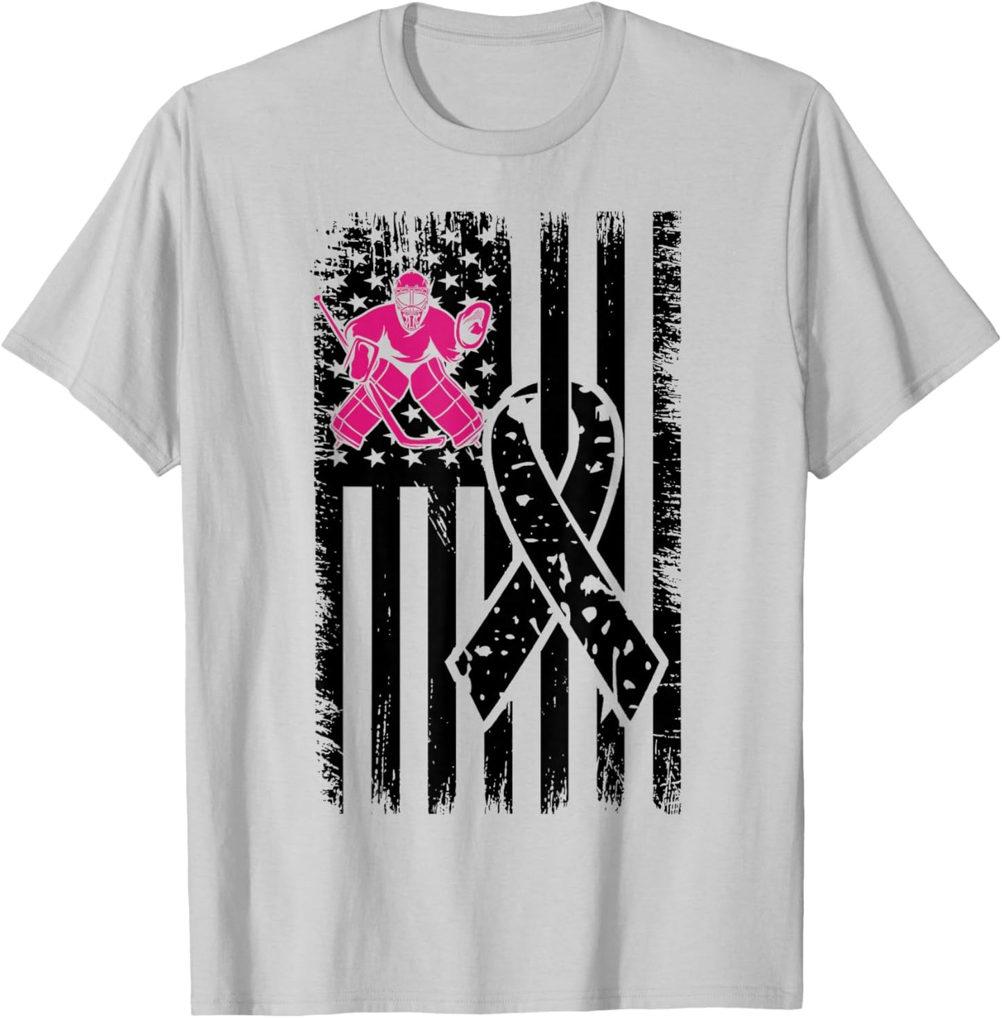 Hockey Pink Ribbon Breast Cancer Awareness Sport Lover T-Shirt - T-Shirt | Ash