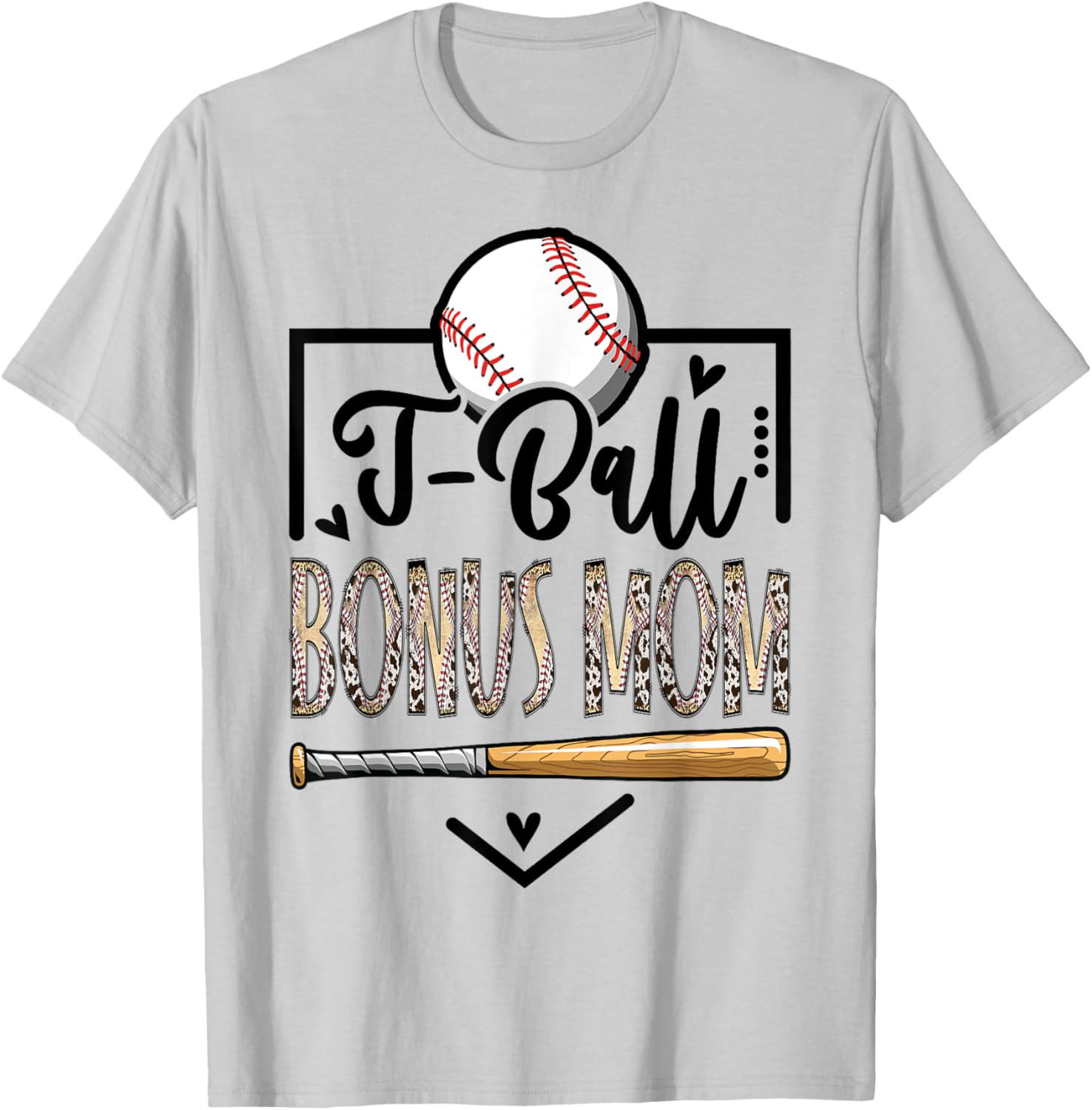 T-Ball Bonus Mom Leopard Funny Ball Game Day T-Shirt - T-Shirt | Ash