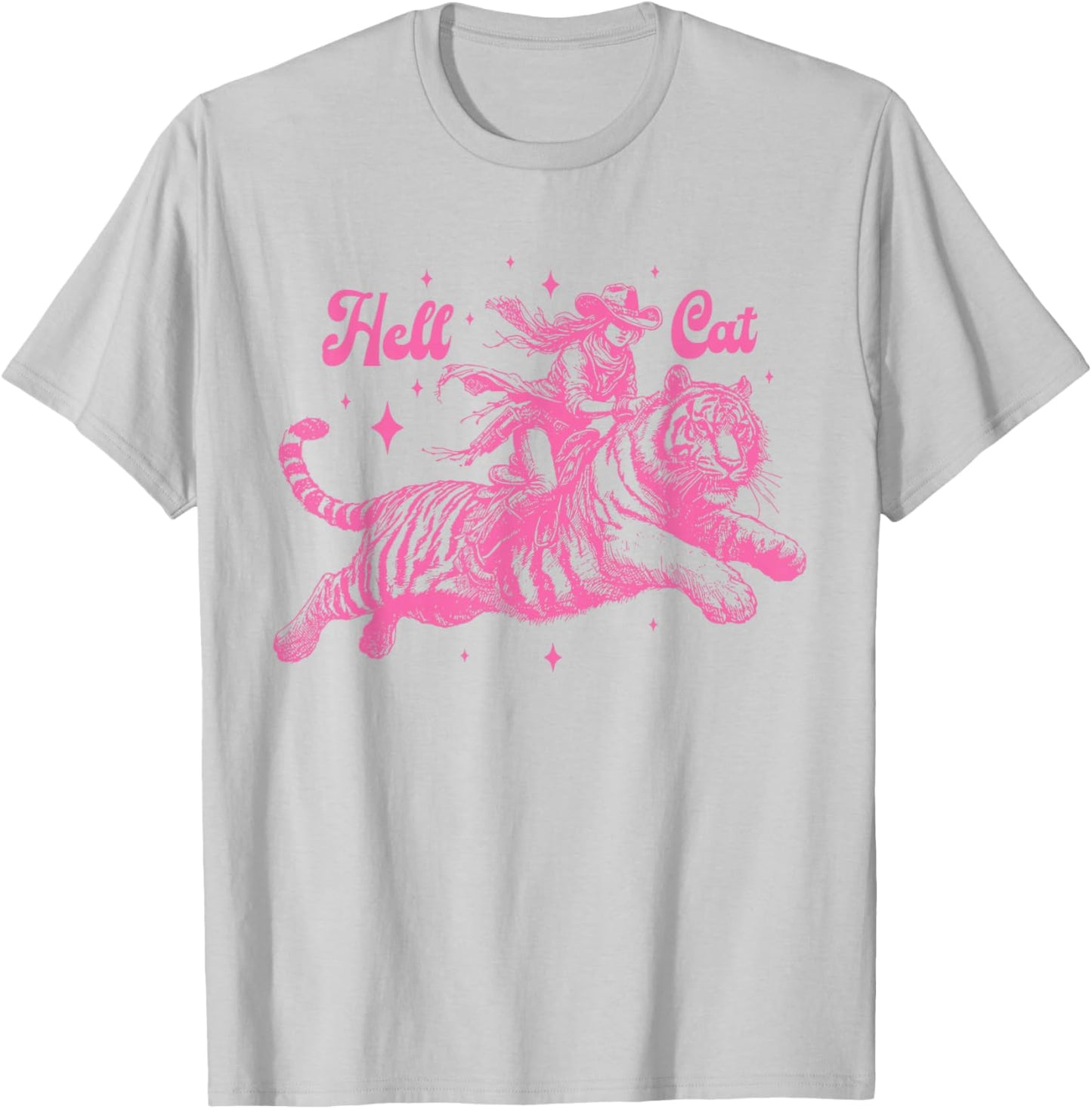 Hell Cat Cowgirl Riding Tiger Vintage T-Shirt - T-Shirt | Ash