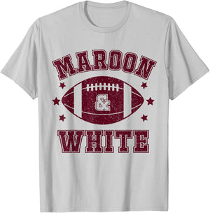 On Gameday Football We Wear Maroon and White School Spirit T-Shirt - T-Shirt | Ash