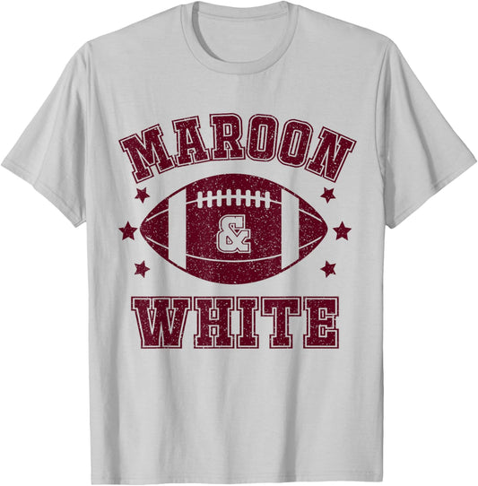 On Gameday Football We Wear Maroon and White School Spirit T-Shirt - T-Shirt | Ash