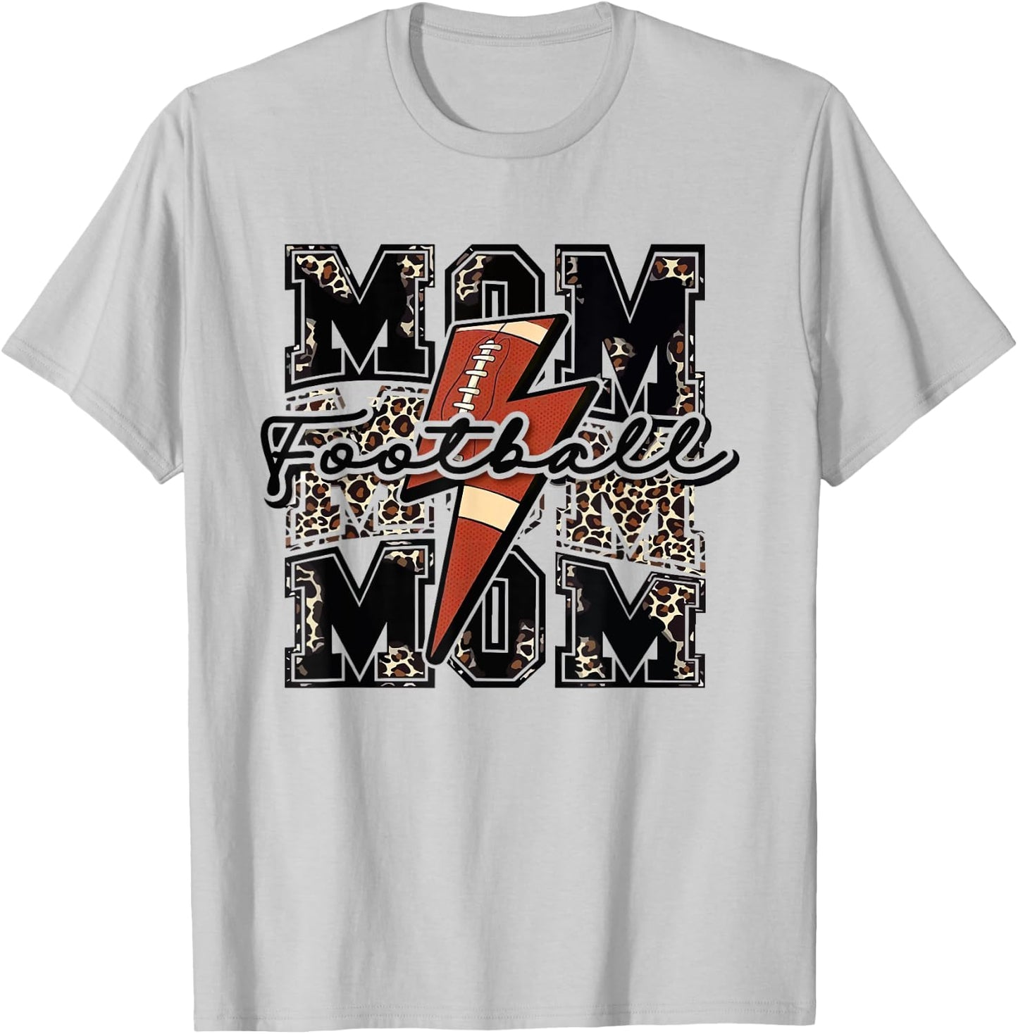 Football Mom Lightning Bolt Leopard Print Game Day Vibes T-Shirt - T-Shirt | Ash