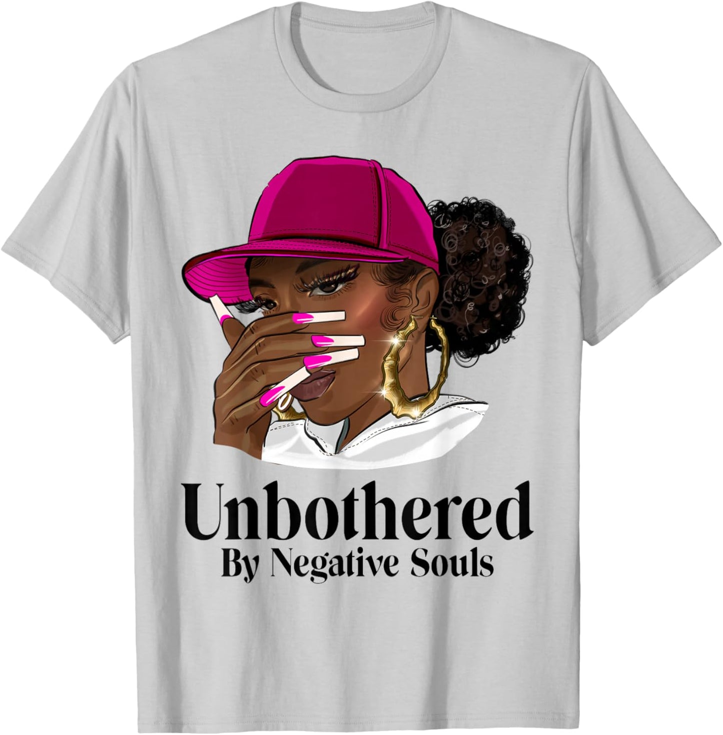 Unbothered Black Woman With Cap African American Afro Queen T-Shirt - T-Shirt | Ash