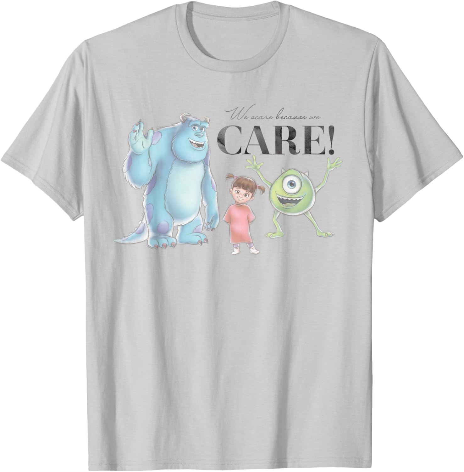 Disney 100 and Pixar's Monsters Inc We Scare Because We Care T-Shirt - T-Shirt | Ash