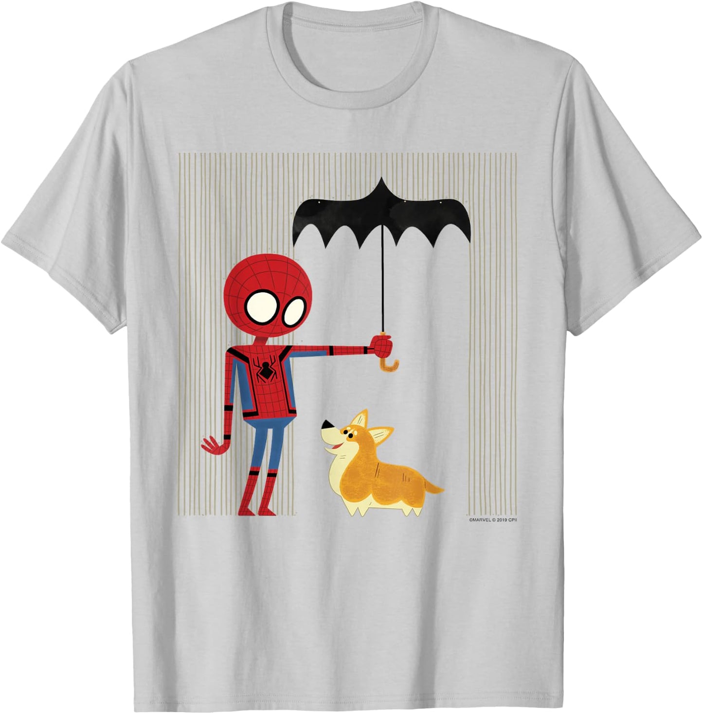Marvel Spider-Man Far from Home Corgi in The Rain T-Shirt - T-Shirt | Ash