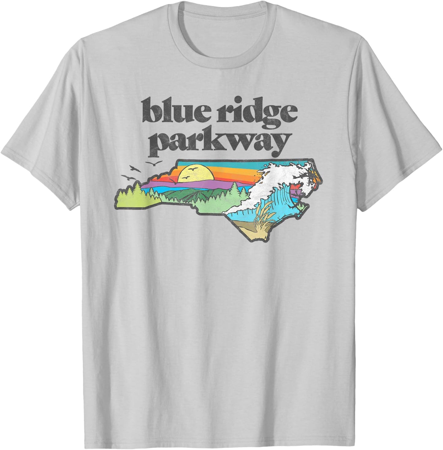 Blue Ridge Parkway North Carolina Retro Nature T-Shirt - T-Shirt | Ash