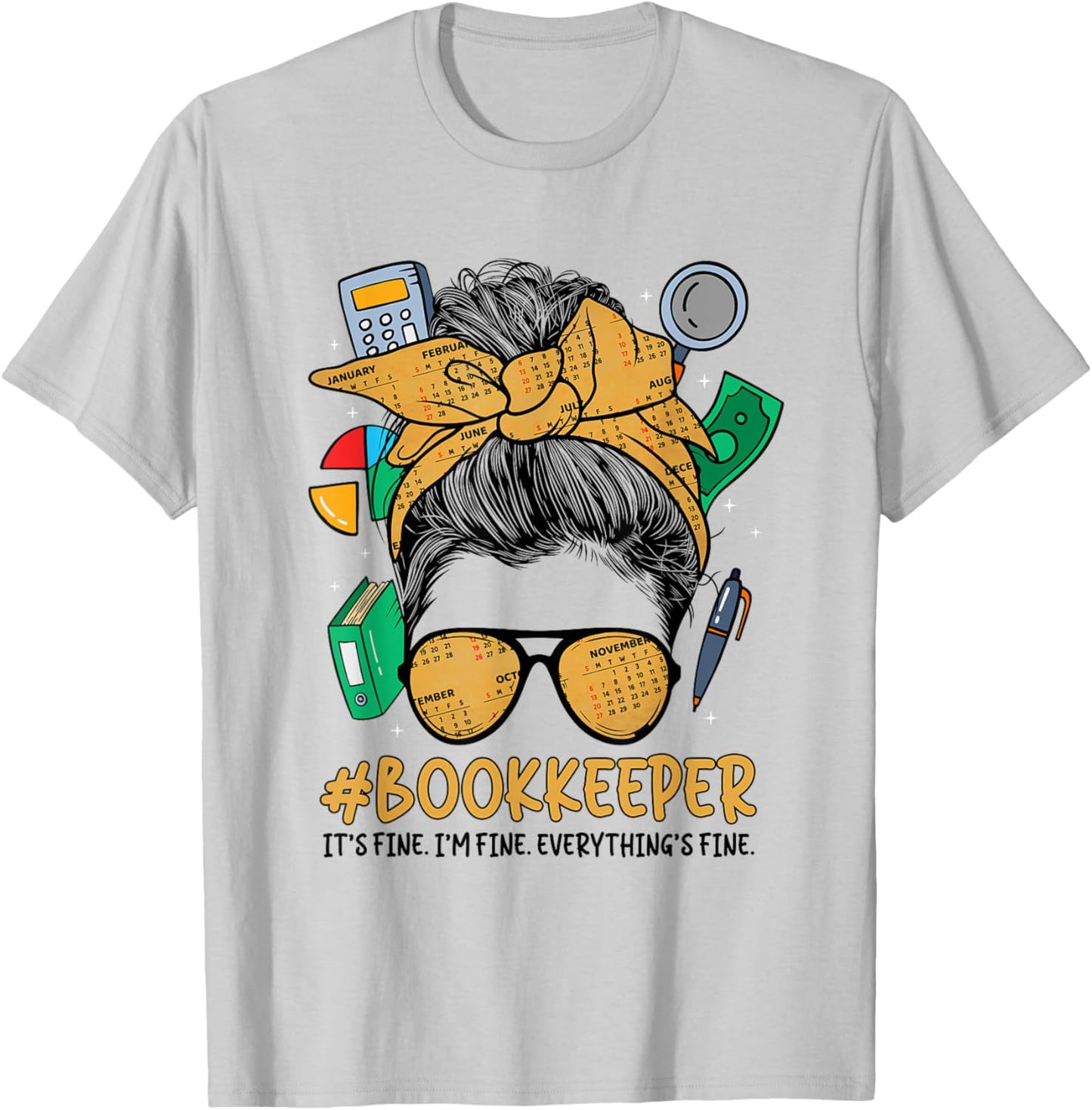 School Bookkeeper Messy Bun School Bookkeeping T-Shirt - T-Shirt | Ash