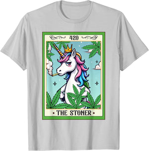 Cannabis Weed Unicorn Smoking 420 The Stoner Tarot Card T-Shirt - T-Shirt | Ash