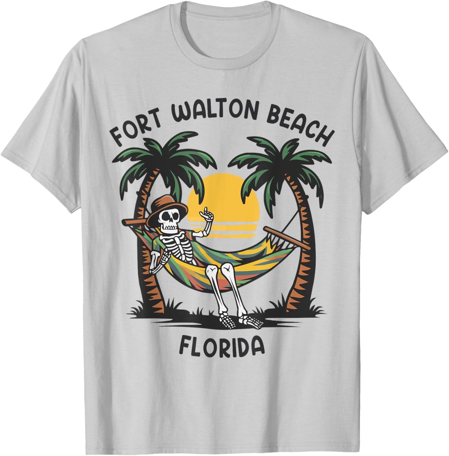 Vintage Fort Walton Beach Florida Palms FL Sunset Funny Men Women T-Shirt - T-Shirt | Ash