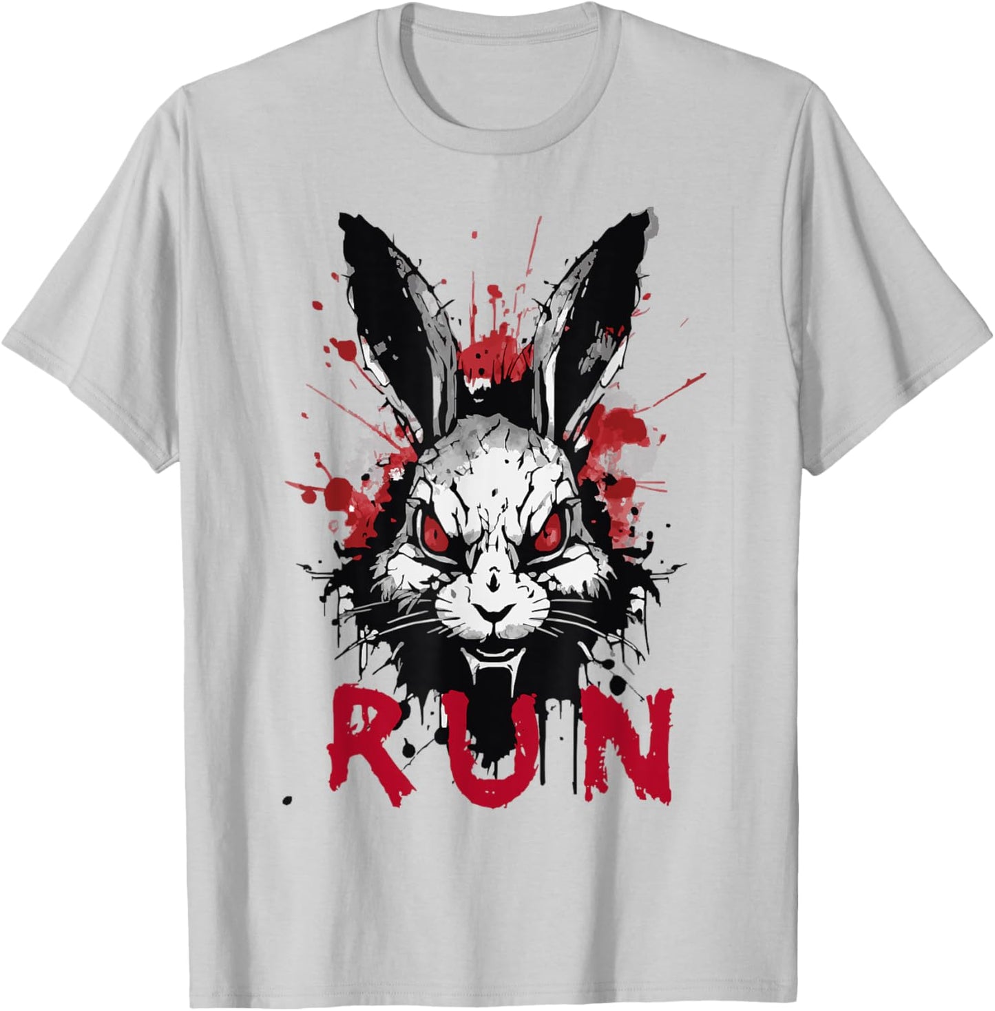 Run Rabbit, Evil Bunny Artwork, Modern Vintage Grunge Anime T-Shirt - T-Shirt | Ash