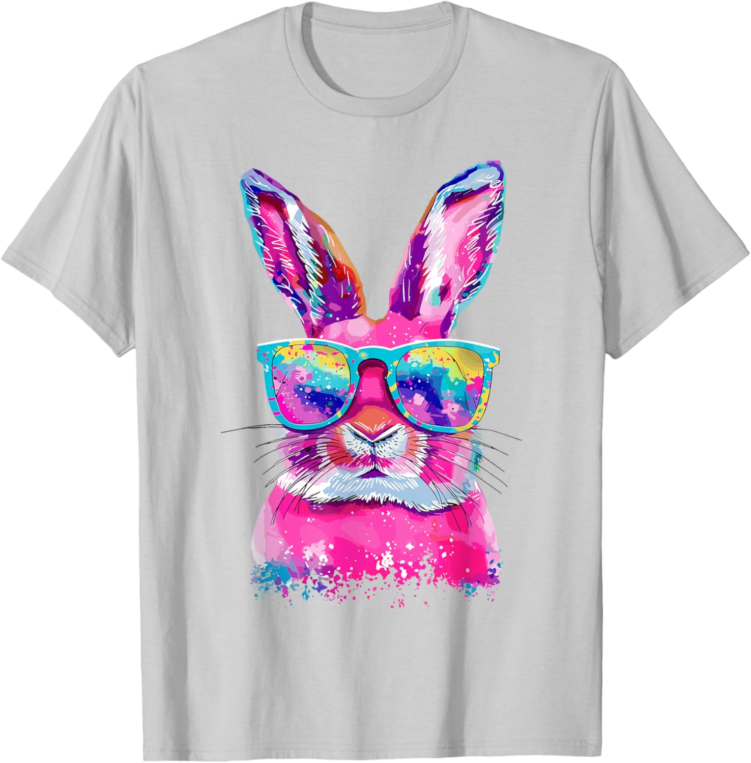 Bunny Face with Tie Dye Glasses Happy Easter Day Men Boy Kid T-Shirt - T-Shirt | Ash