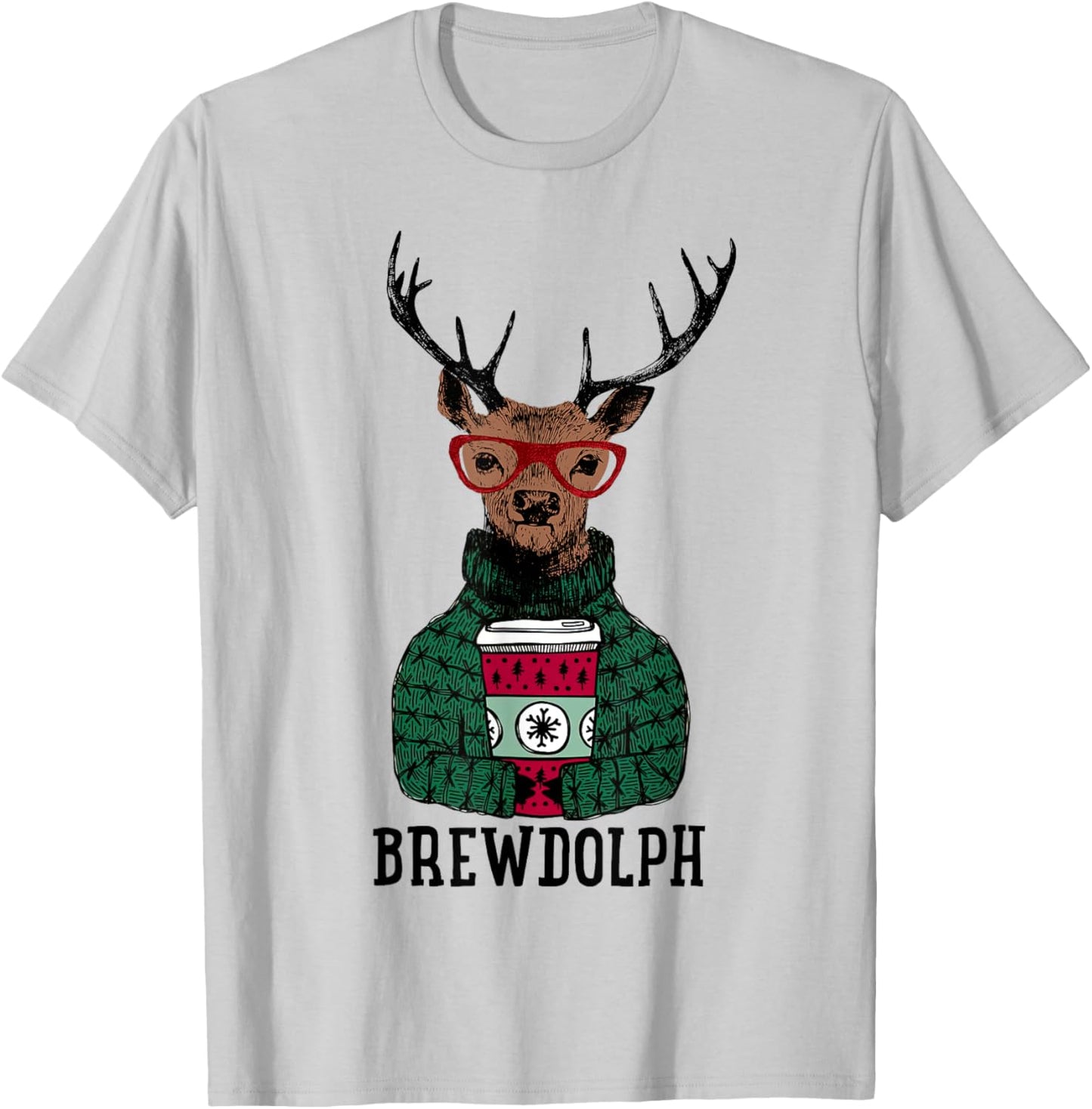 Christmas Coffee, Brewdolph, Christmas Holiday Party T-Shirt - T-Shirt | Ash