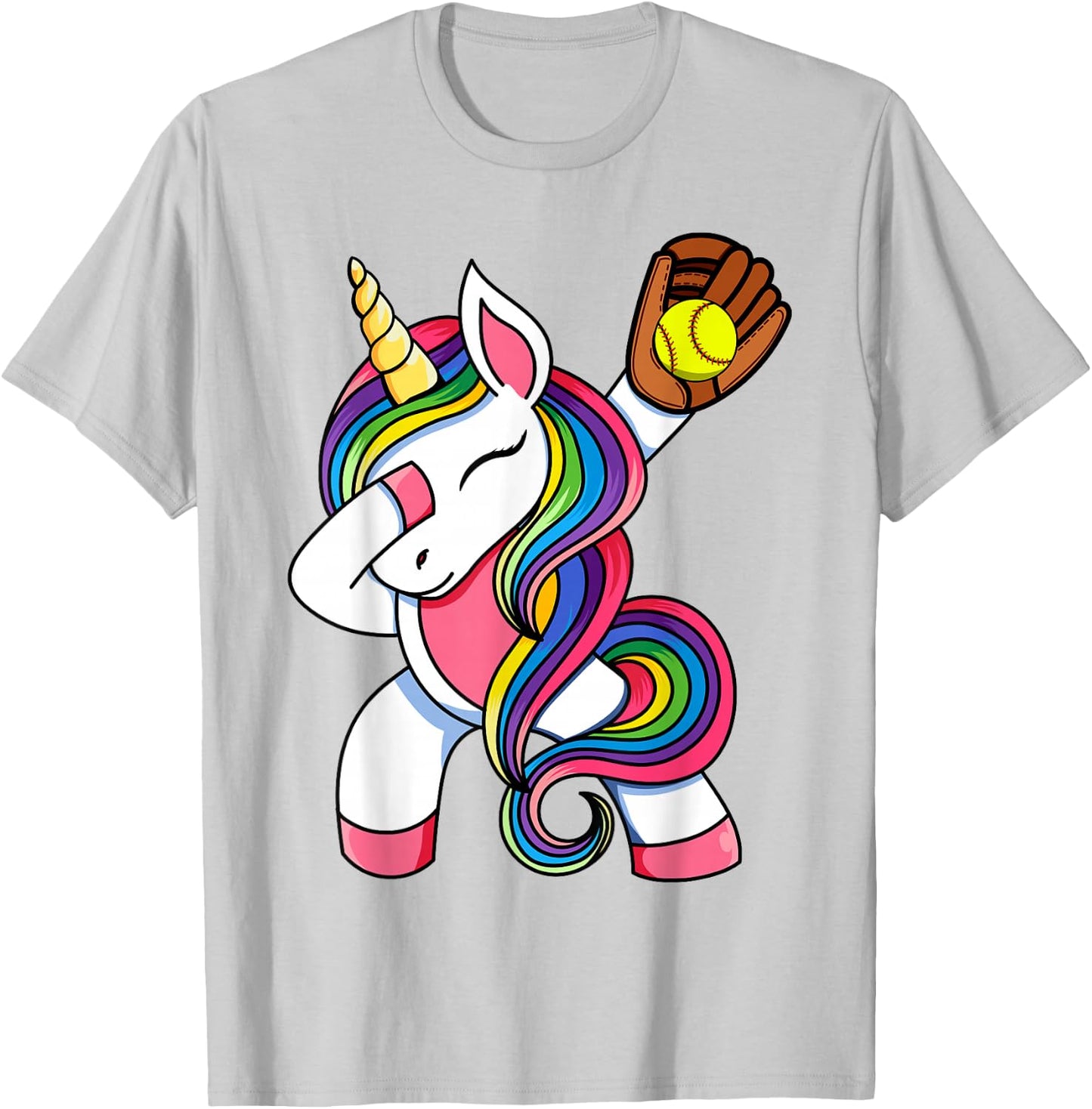 Girls Funny Dabbing Softball Unicorn Apparel, Youth Dab T-Shirt - T-Shirt | Ash
