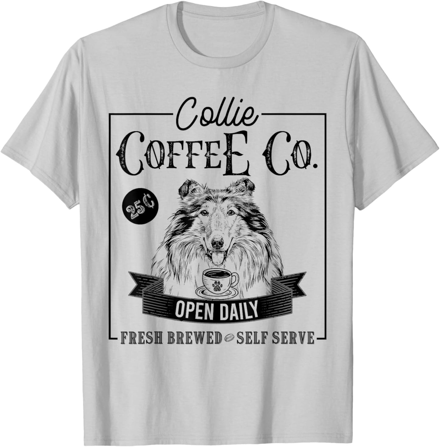 Retro Rough Collie Coffee Funny Dog Mom Coffee Lover Women Girls Kids T-Shirt - T-Shirt | Ash