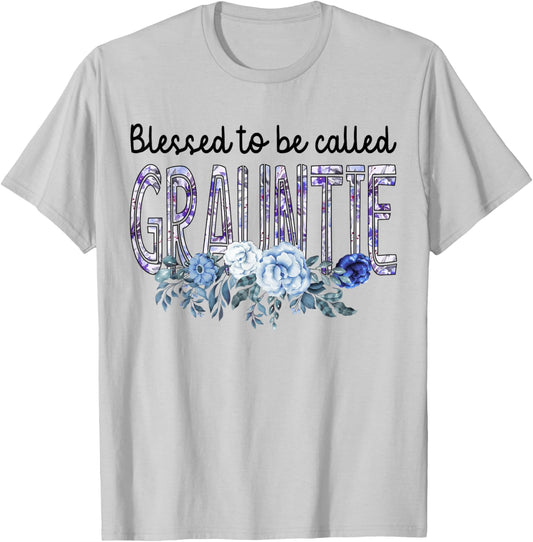 Blessed To Be Called GRAUNTIE Gift Cute Flowers Gifts T-Shirt - T-Shirt | Ash