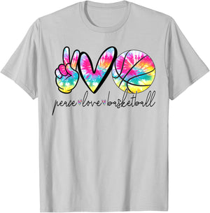 Peace Love Basketball Tie Dye Cute Basketball Lover T-Shirt - T-Shirt | Ash