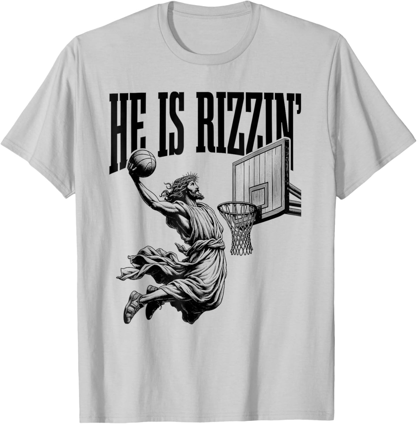 He Is Rizzin Shirt Basketball Jesus Retro Easter Christian T-Shirt - T-Shirt | Ash