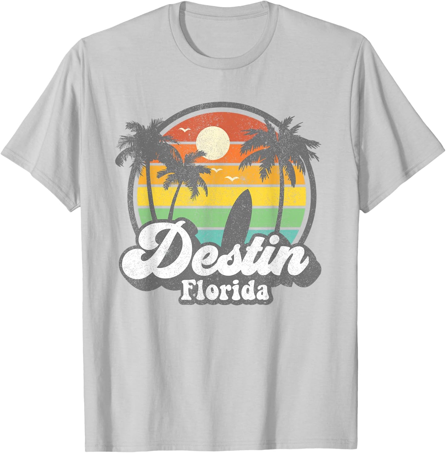 Vintage Destin Florida Beach Surfing Retro 70s Surf Gift T-Shirt - T-Shirt | Ash