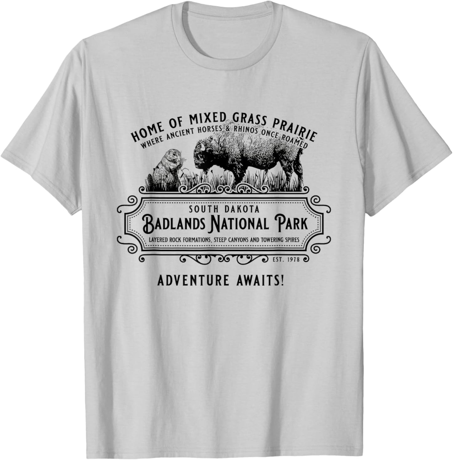 Badlands National Park South Dakota Bison Prairie Dog T-Shirt - T-Shirt | Ash