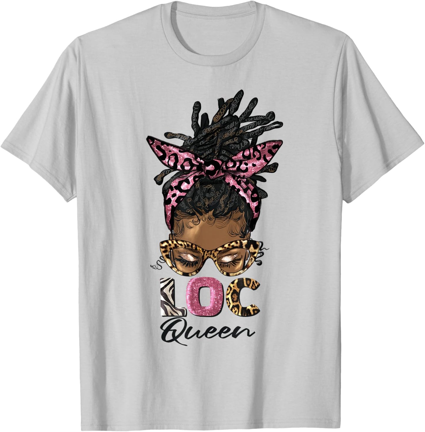 Loc'd Queen Afro Messy Bun Leopard Black Woman Birthday T-Shirt - T-Shirt | Ash