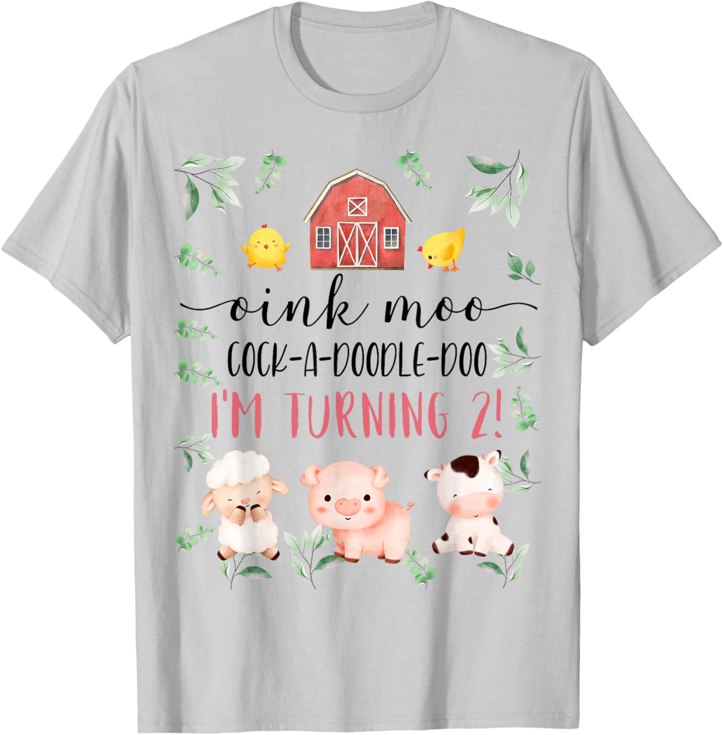 2nd Birthday Oink Moo Cockadoodle Doo Second Bday Party T-Shirt - T-Shirt | Ash