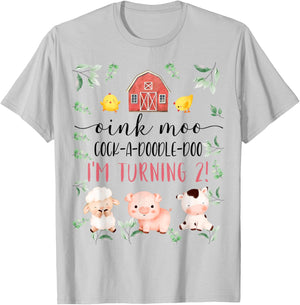 2nd Birthday Oink Moo Cockadoodle Doo Second Bday Party T-Shirt - T-Shirt | Ash