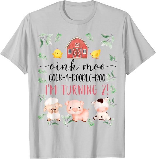 2nd Birthday Oink Moo Cockadoodle Doo Second Bday Party T-Shirt - T-Shirt | Ash