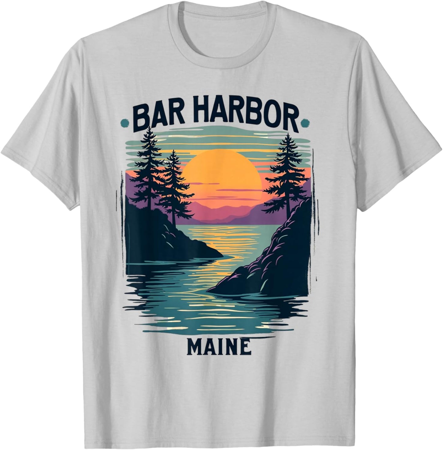 Bar Harbor Maine Vintage Sunset Scenic T-Shirt - T-Shirt | Ash