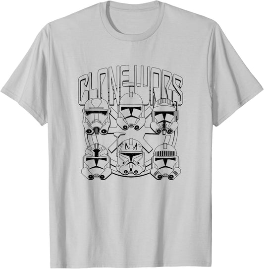 Star Wars: The Clone Wars Trooper Helmet Variety Line Art T-Shirt - T-Shirt | Ash