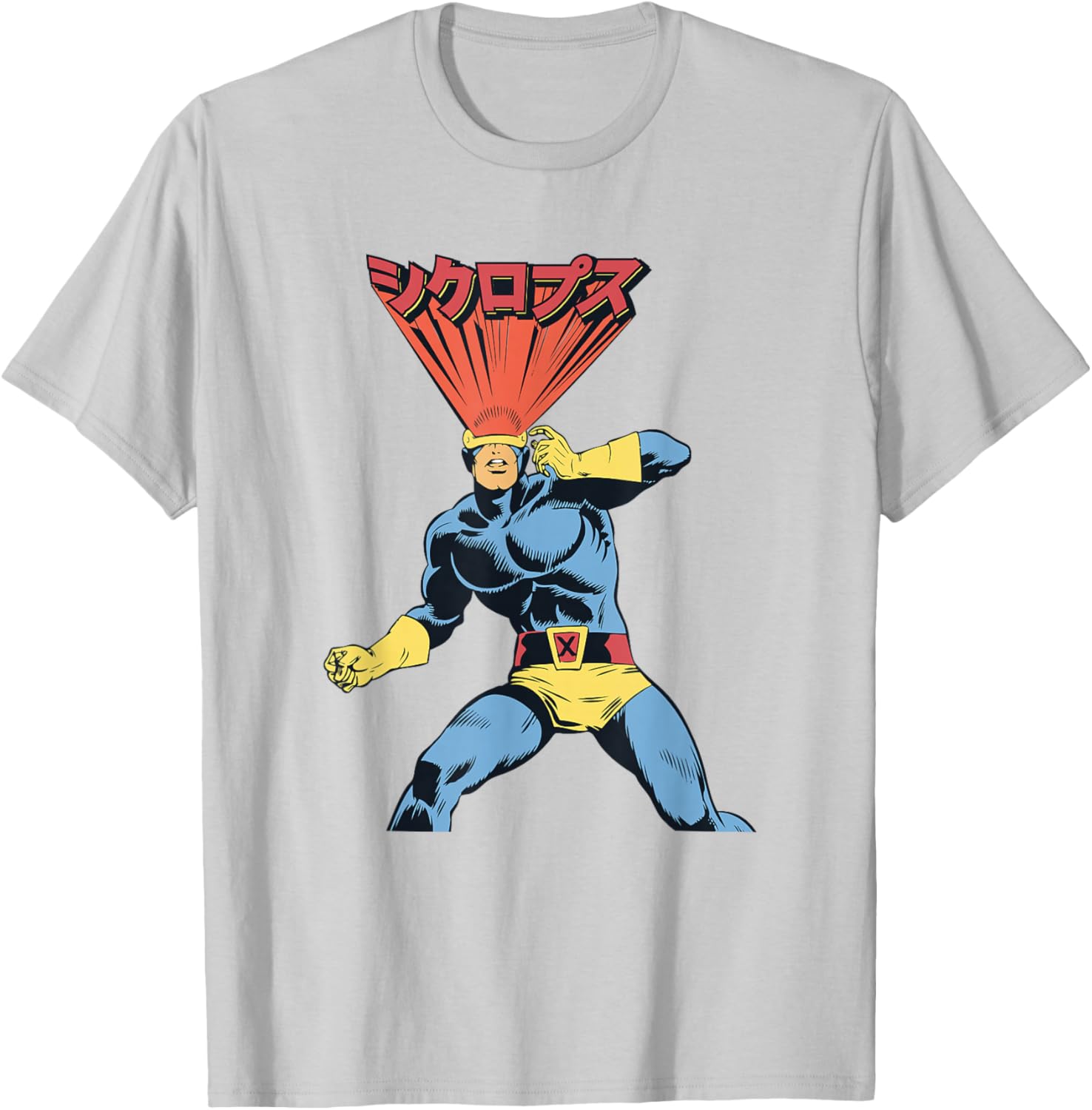 Marvel X-Men Cyclops Laser Eyes Kanji Retro Shot T-Shirt - T-Shirt | Ash