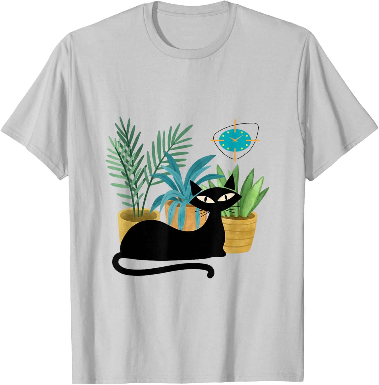 Cat Botanical Theme Midcentury Atomic Age Modern Mid Century T-Shirt - T-Shirt | Ash