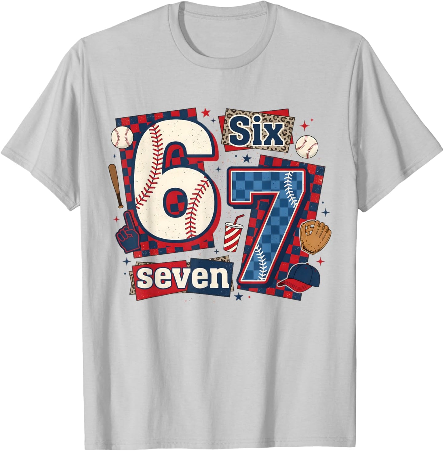 6 7 Baseball Six Seven Game Day 67 Girls Boys Kids T-Shirt - T-Shirt | Ash