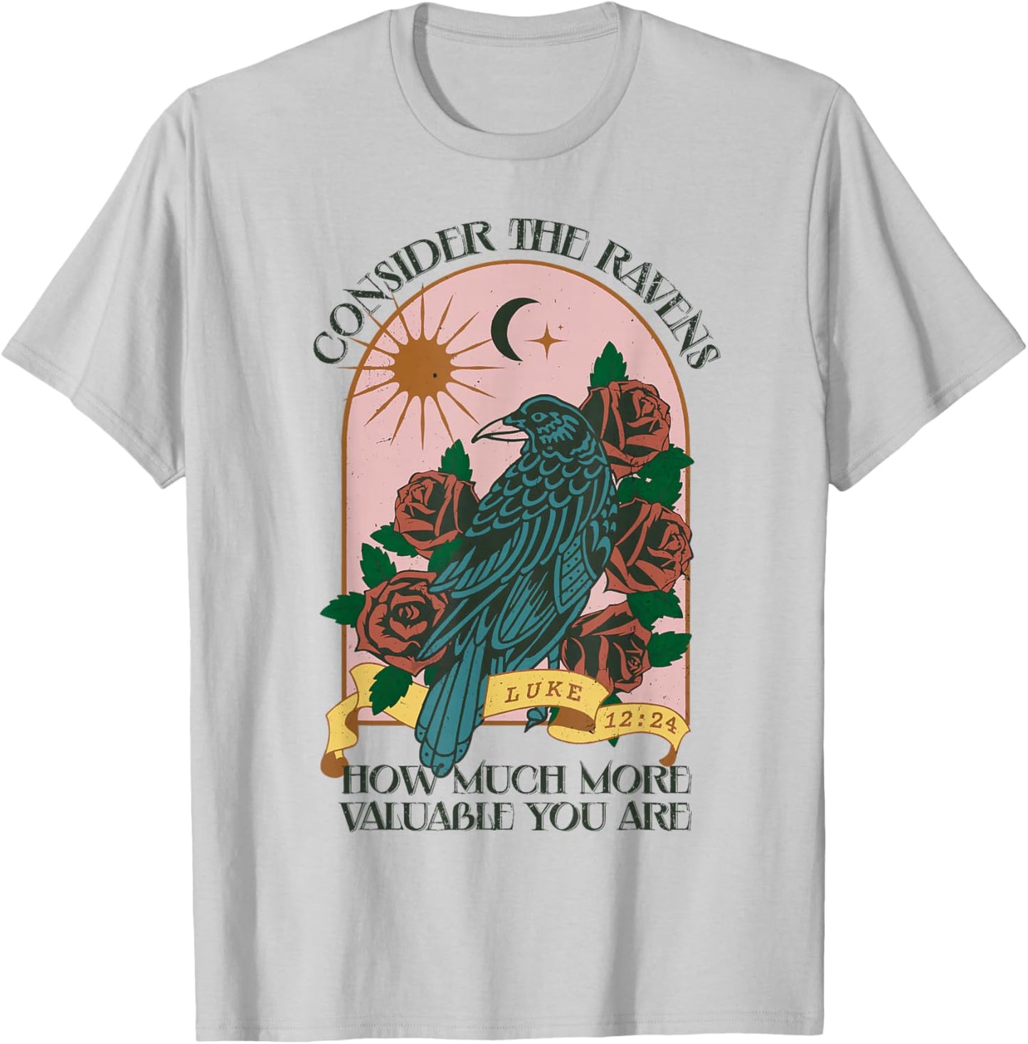 Consider Ravens Christian Bible Verse Faith Retro Religion T-Shirt - T-Shirt | Ash