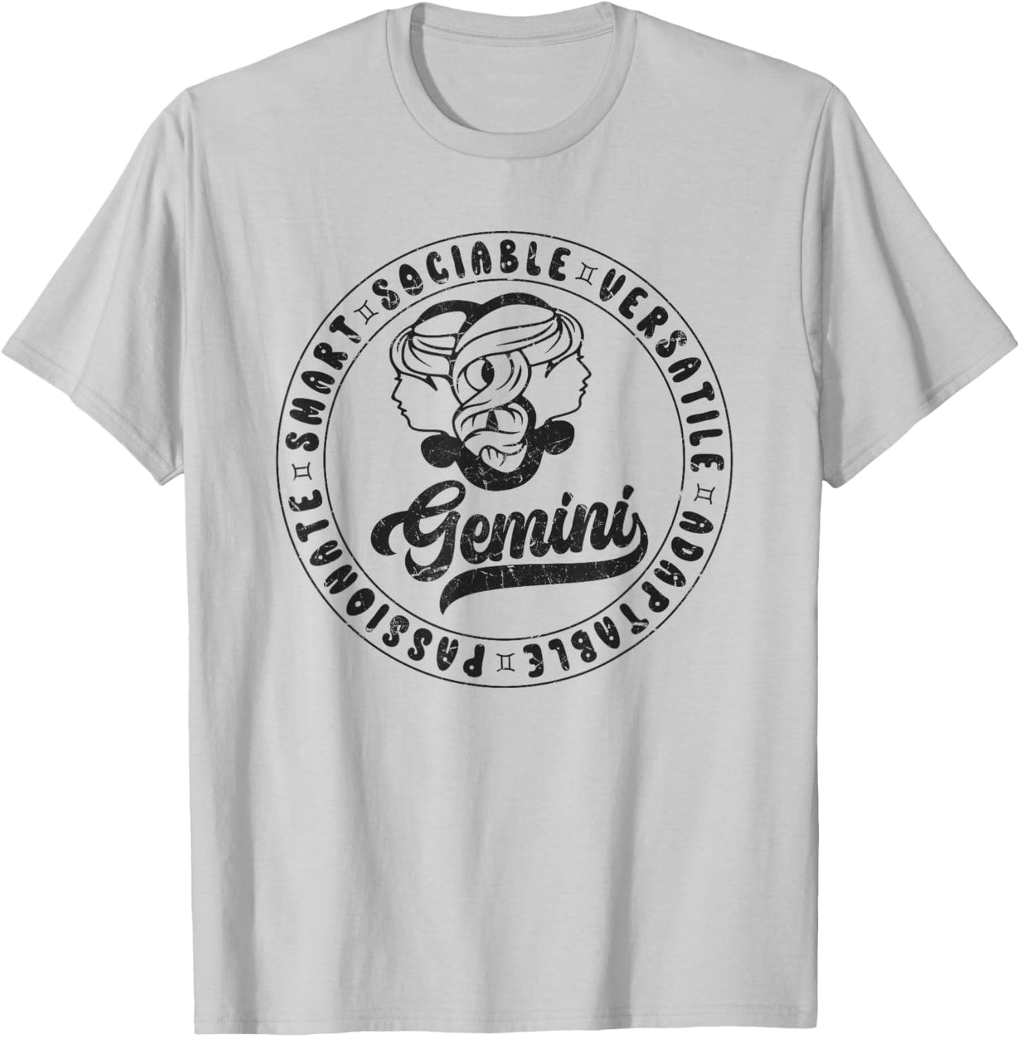 Gemini Traits Distressed Retro Novelty Zodiac, Gemini T-Shirt - T-Shirt | Ash
