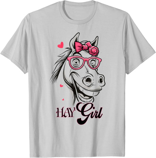 Hay Girl, Just A Girl Who Loves Horses, Horse Lovers Funny T-Shirt - T-Shirt | Ash