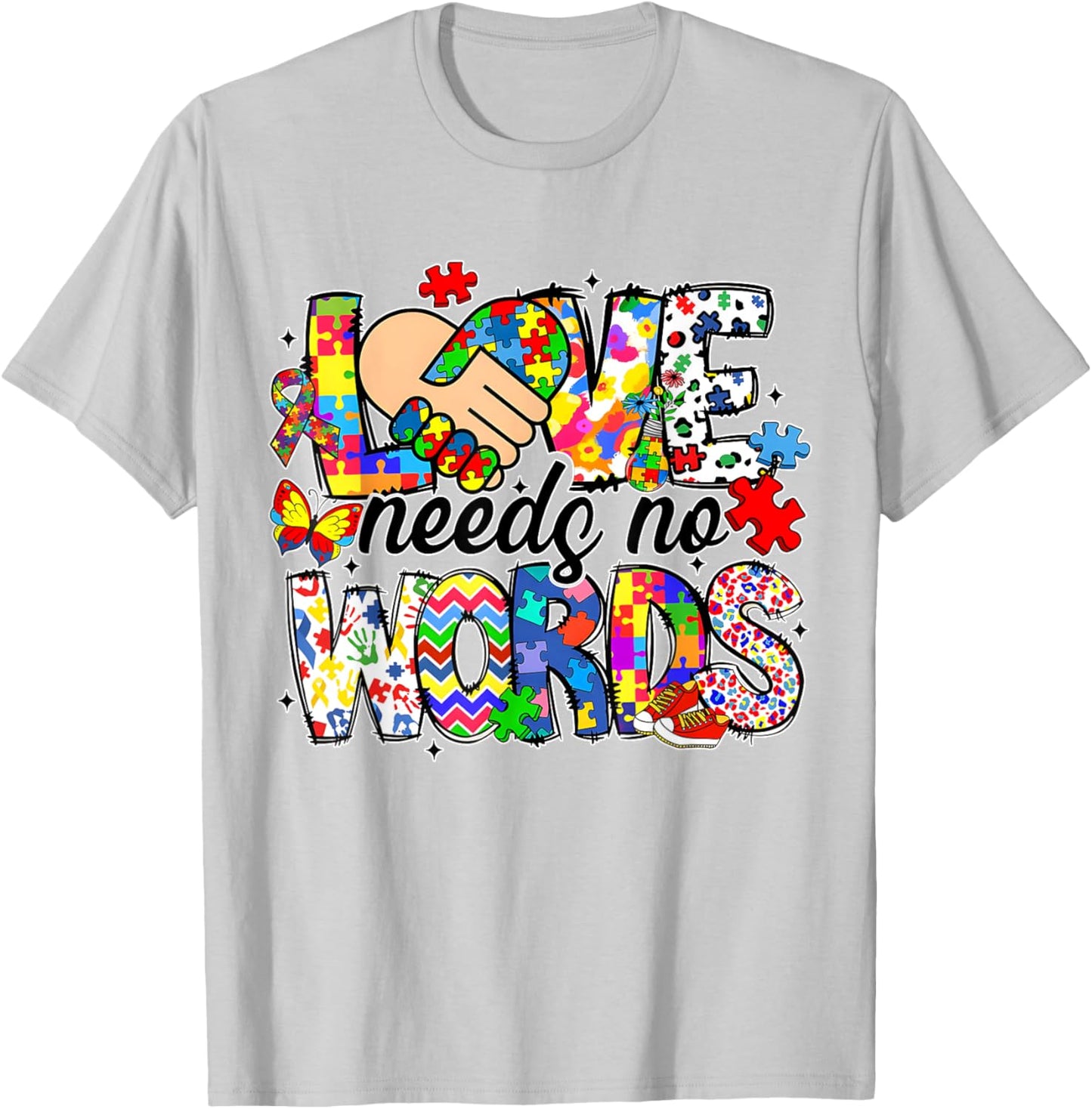 Love Needs No Words Autism Awareness Pride Autism Mama T-Shirt - T-Shirt | Ash