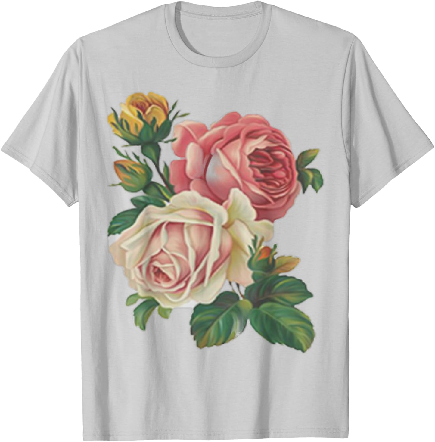 Roses Rose Floral Vintage Style Shabby Desert Chic Retro T-Shirt - T-Shirt | Ash