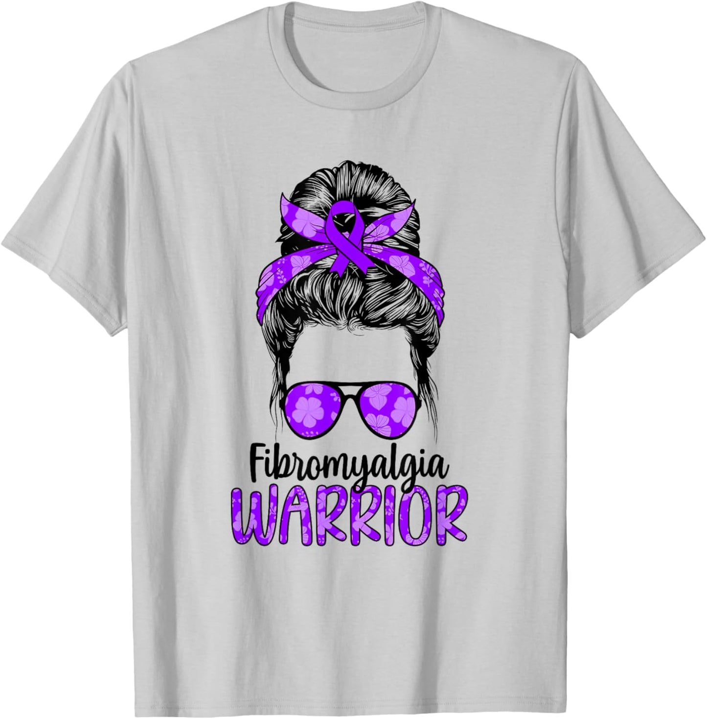 Fibromyalgia Warrior Messy Bun Fibromyalgia Awareness T-Shirt - T-Shirt | Ash